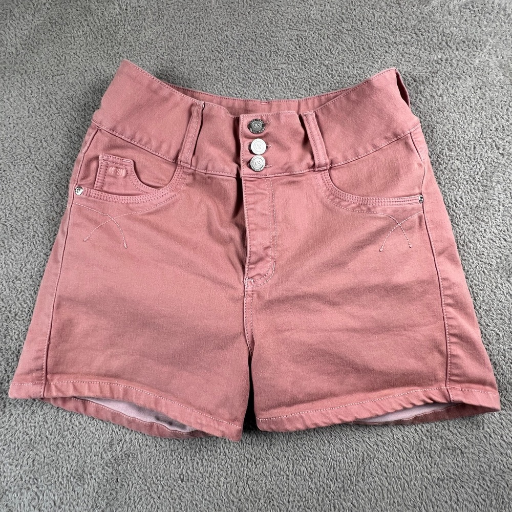 Butt Lift Denim Shorts Womens 27 Pink‎ High Waisted Triple Button Stretch